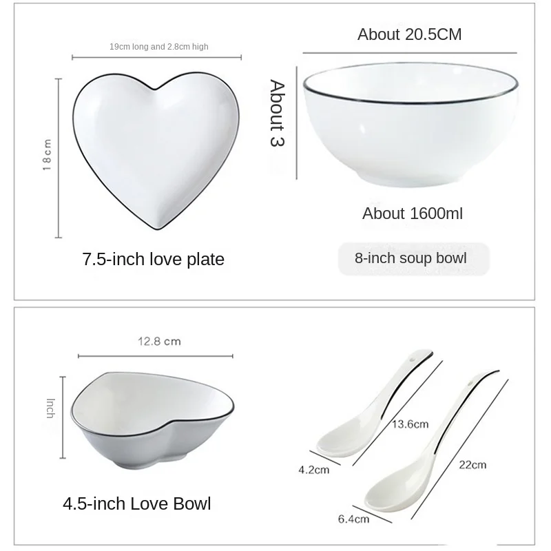 Black Line White Ceramic Heart Plate Kitchen Cooking Dishes Lovers Tableware Special-shaped Plate Kitchen Utensils Porcelain New