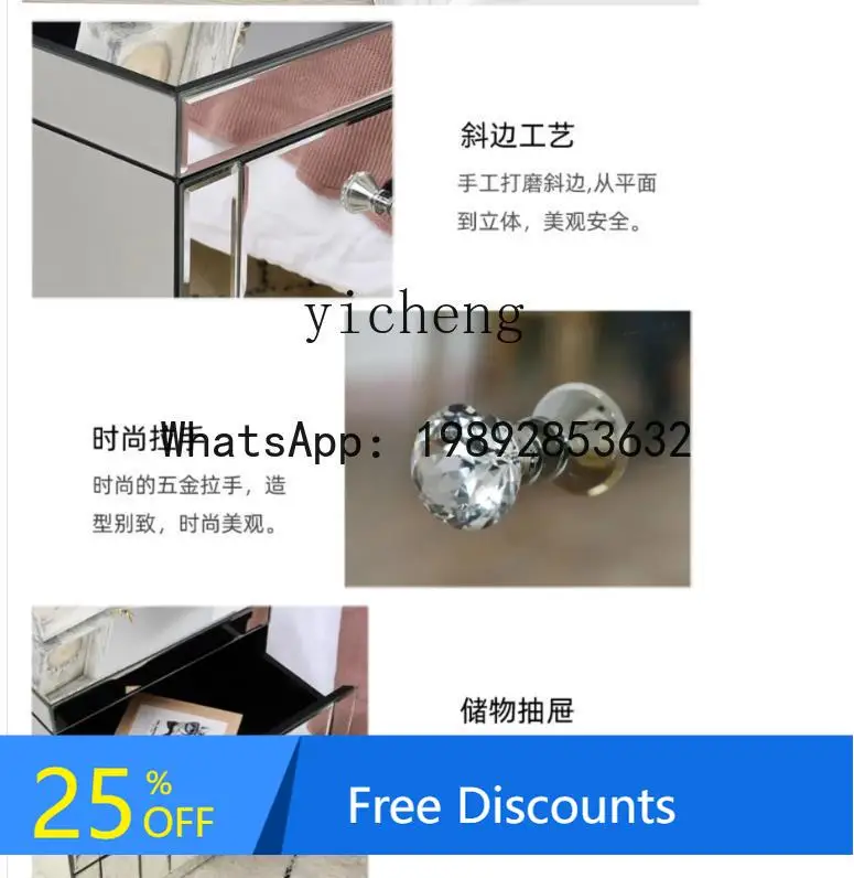 Mirror Furniture Bedside Table Side Cabinet Locker Corner Cabinet Light Table Glass Furniture Neoclassical Postmodern