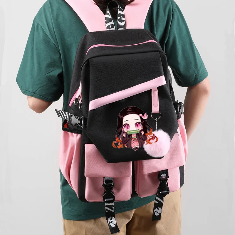 Kamado Nezuko Demon Slayer School Bags Cartoon Lightweight Backpacks Girls Boys Students Portable Laptop Teens Mochilas