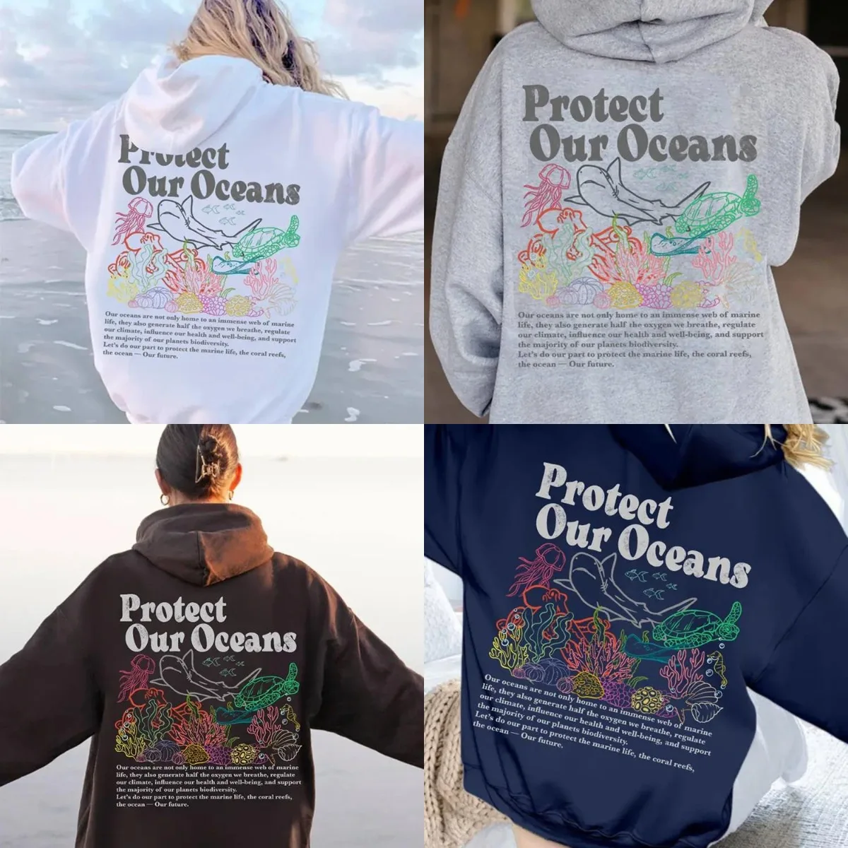 

2024 New Protect Our Oceans Respect The Local Printed Hooded Women Hoodies Sweatshirt Autumn Winter Female Casual Streetwear