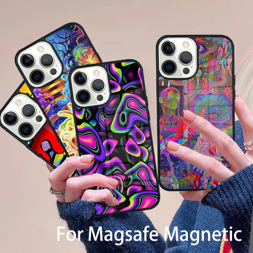 

Colourful Psychedelic Trippy Art Phone Case Magesafe Magnetic Wireless Charge Cover For IPhone 16 11 12 13 14 15 Pro Max Plus