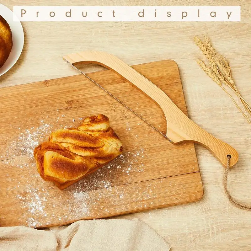 Bow Bread Cutter  with wooden handle Serrated Sourdough Slicer with Wooden Handle, Easy to Cut Homemade Bagels, Baguettes