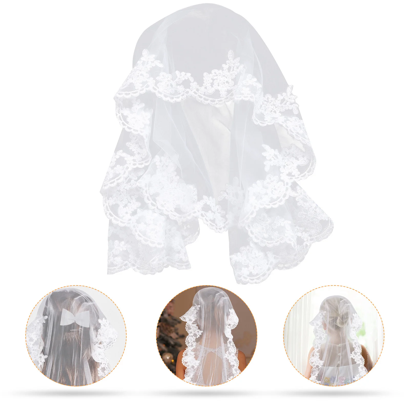 

Lace Veil for Little Girls Elegant Embroidered Soft Tulle Flower Girl Wedding Party Costume Communion Accessories