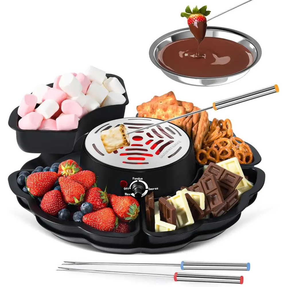 

Электрическая индукционная плита 2-в-1 и набор для приготовления S'mores, настольный комплект с 4 шампурами, 4 поддонами и подогревом с регулировкой температуры