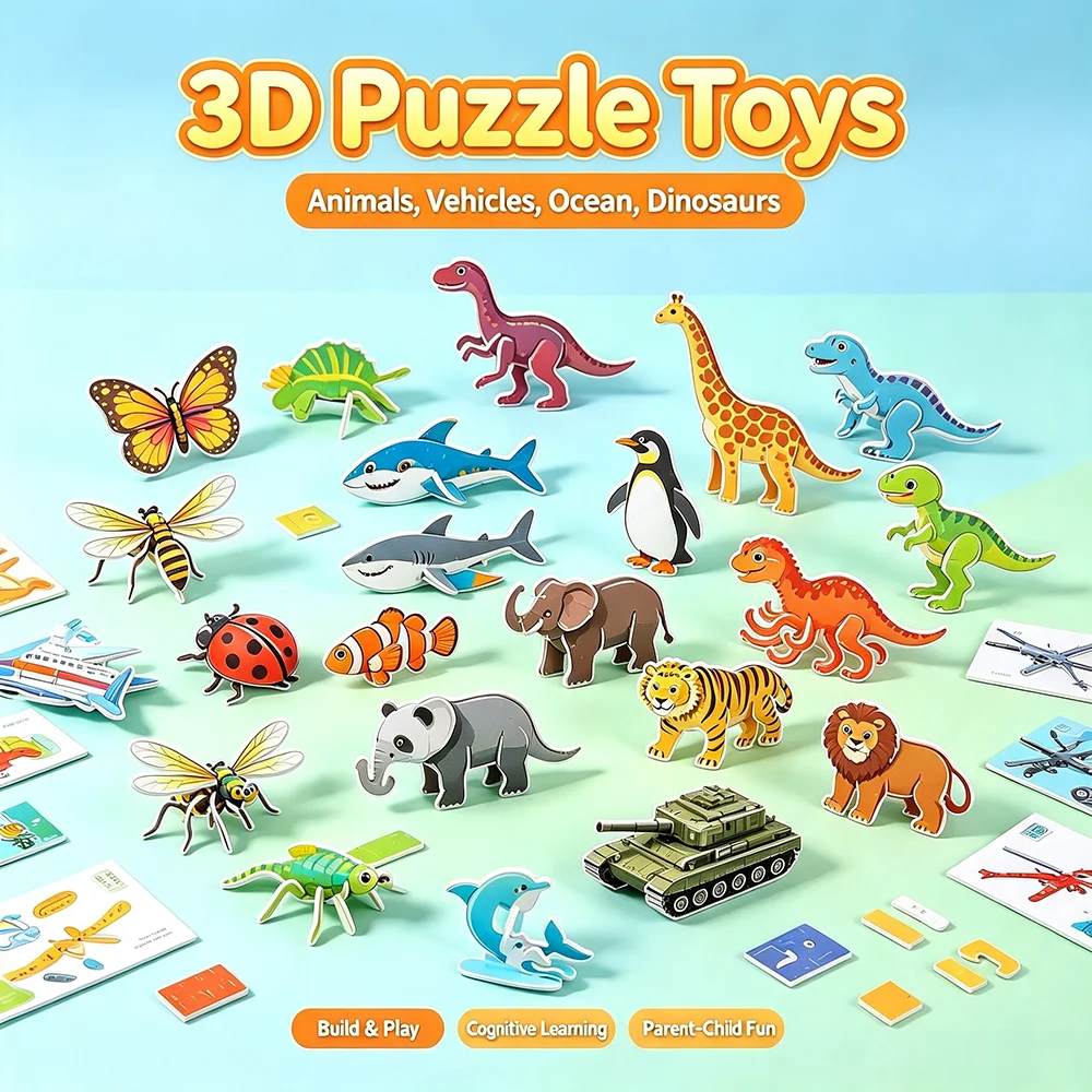 3D Puzzle Toys for DIY Assemble Jigsaw Kit Dinosaur Ocean Animal Insect Vehicle Educational Cognitive Learning Toy Party Gift