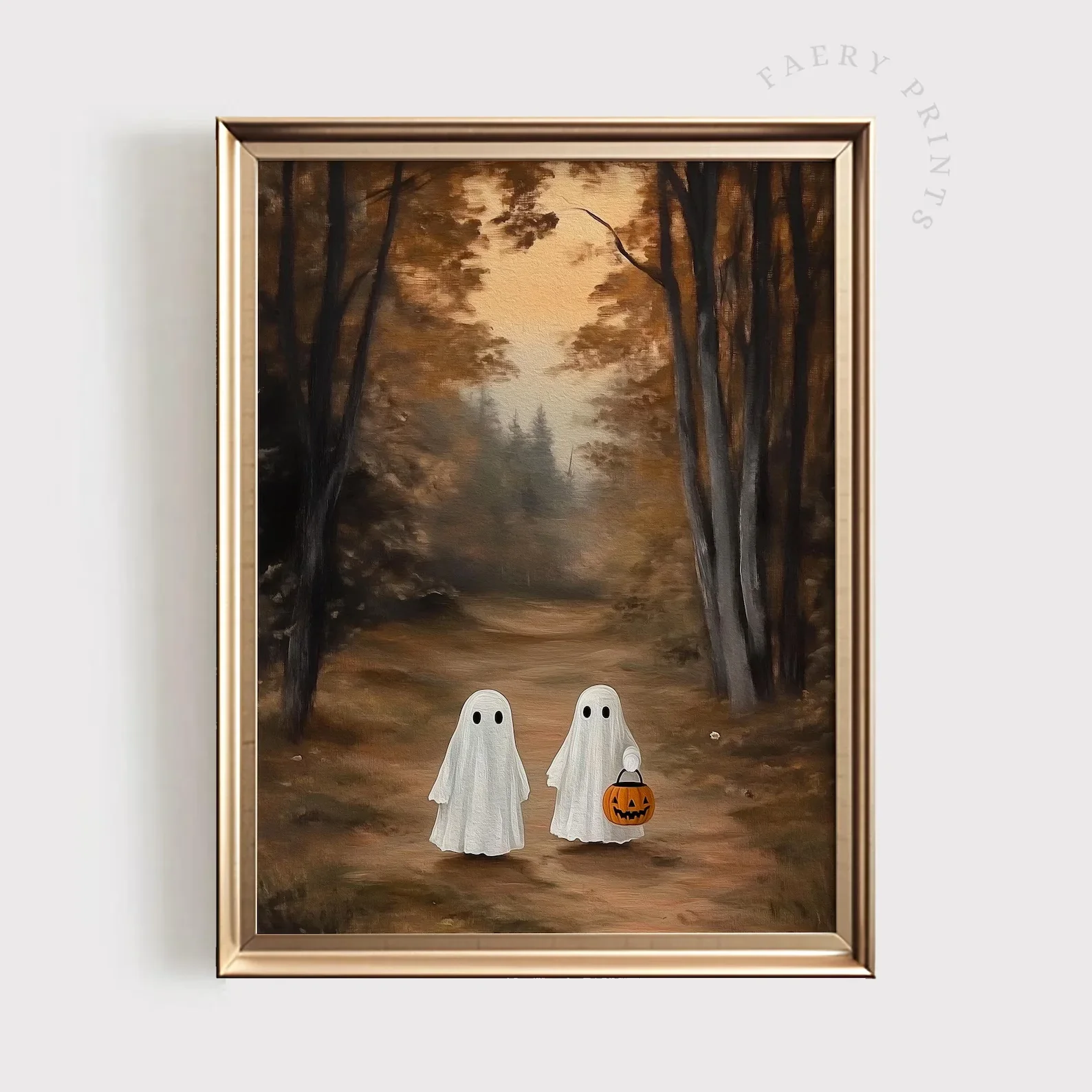 Ghosts in Autumn Landscape | Halloween PRINTABLE Wall Art | Fall Landscape Decor | Ghost Oil Painting Print | Spooky Digita