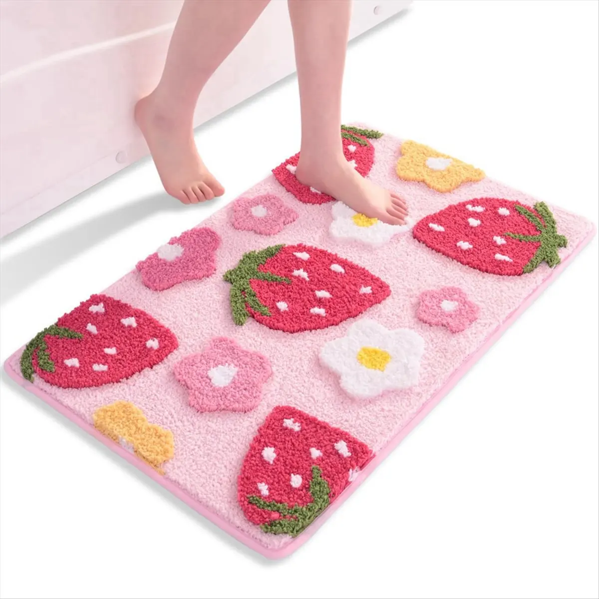 Exquisite- Pink Bathroom Rugs Cute Strawberry Bath Mat Bathroom Accessories Machine Washable Bath Rug Soft Carpet 50X80cm