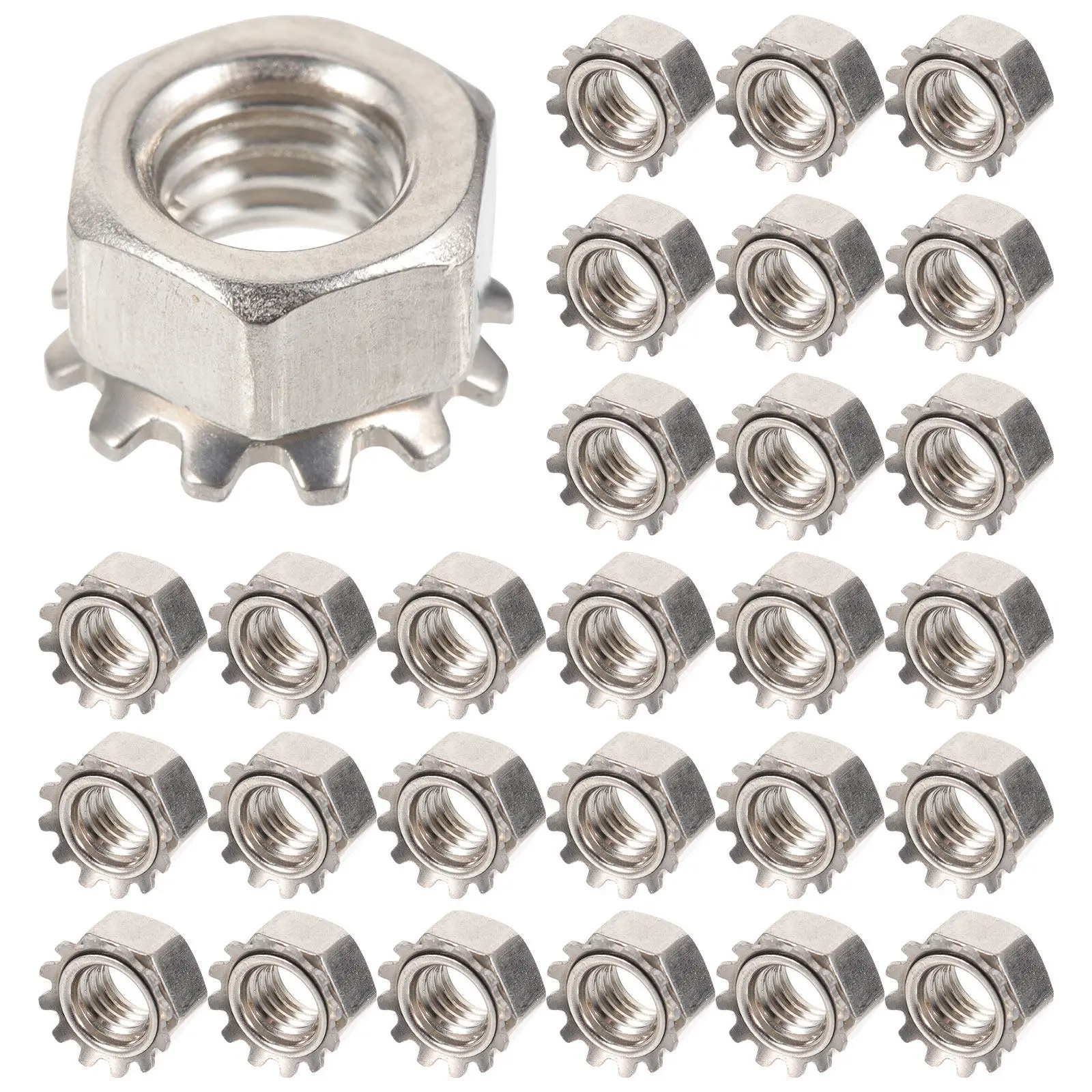 50Pcs Stainless Steel Hexagon Lock Nut External Tooth Washer Fastener for Industrial Hardware Electrical Appliances