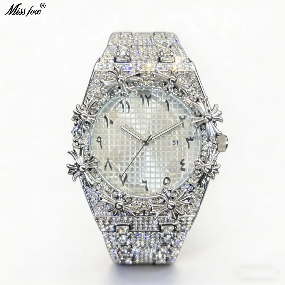 

Элитные мужские часы с полным бриллиантовым покрытием, кварцевые часы для мужчин, яркие циркониевые часы в стиле хип-хоп, светящиеся водонепроницаемые часы, reloj hombre.