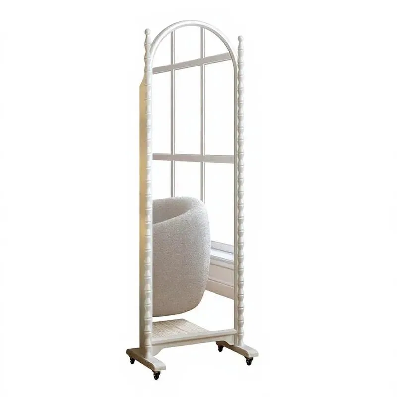 French Style Solid Wood Full Body Mirror with Magazine Newspaper Shelf Storage Poplar Frame Dual Purpose Removable Design