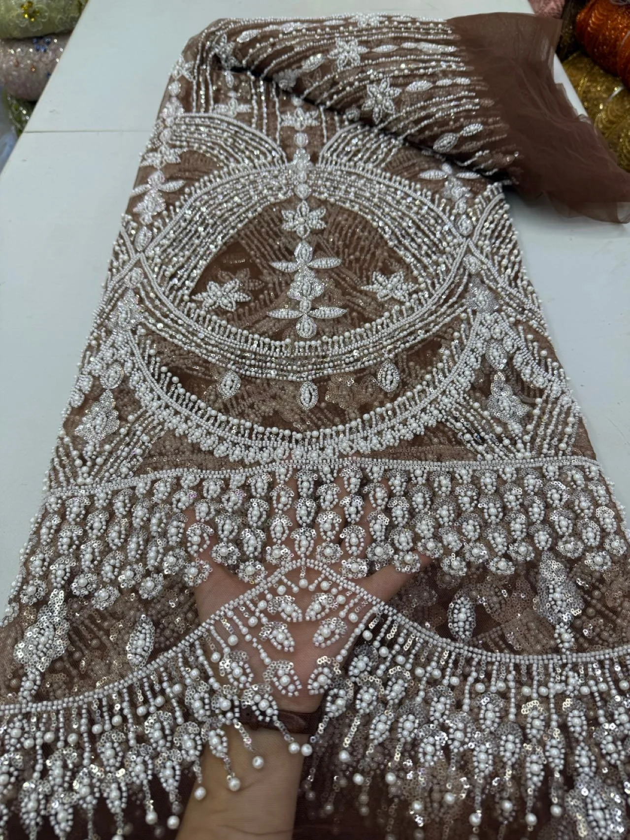 

African NigerianTulle with Sequins Embroidery, Lace Fabric, Net Cloth, Prom Dresses, Beads Stone,High Quality,5Yards,2026 JY539