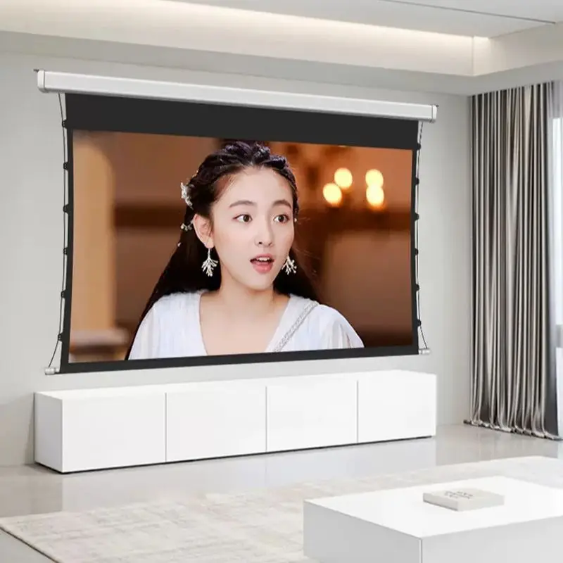 Motorized Tab Tension Projector Screen ALR High Class Black Diamond Material 60-150 Inch for Long Throw Projectors Support 4K 3D