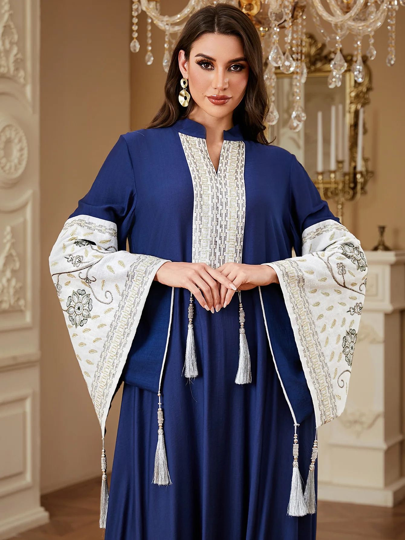 Dubai Middle East New Fashion Women's Embroidered Elegant Trendy Daily Loose Long Sleeve Spliced Abaya Female Jalabiya Clothes