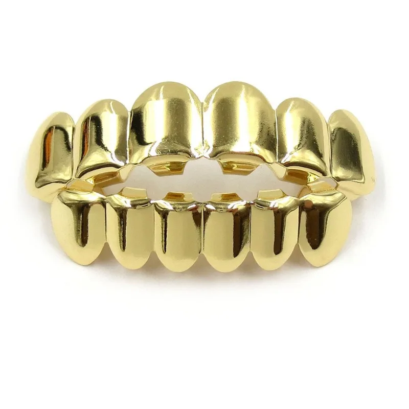 Juego de parrillas superiores e inferiores Grillz con dientes HIP HOP chapados en oro y plata con juegos de dientes de vampiro brillantes reales de silicona