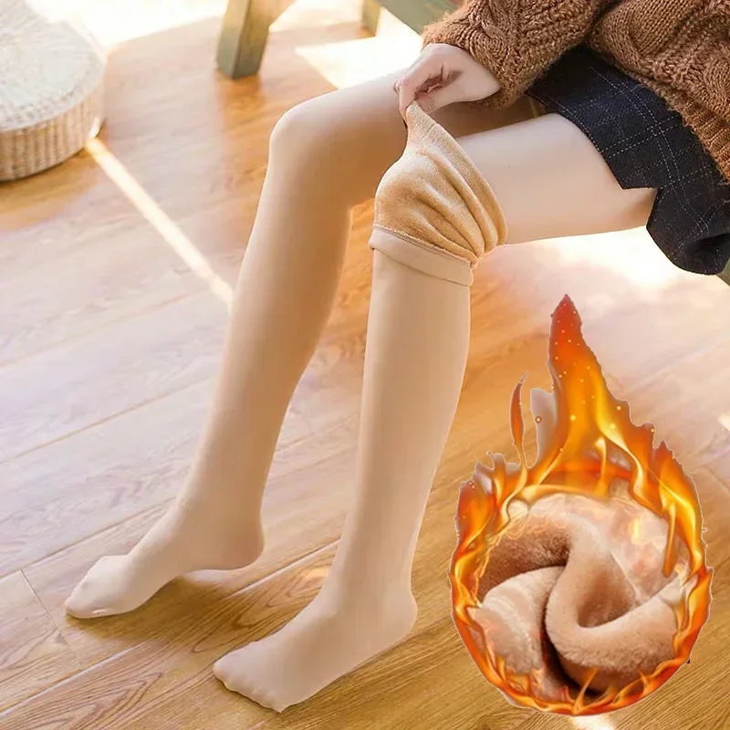 1-4Pairs Winter Over Knee Socks Thermal Fleece Lined Thick Warm Stockings Non Slip Stay Up Leg Warmers for Cold Weather