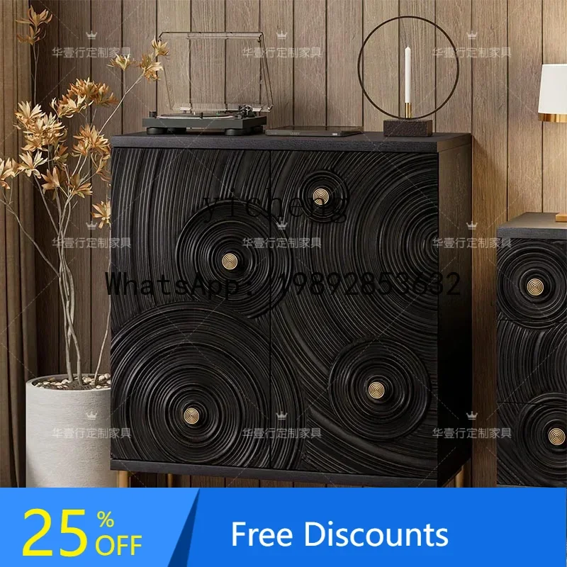 

French retro solid wood porch cabinet imitation old black creative living room locker home decoration accessories