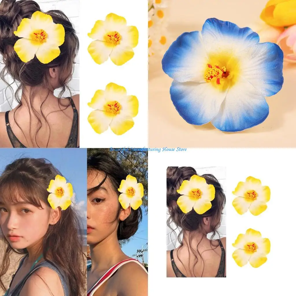 E56A Pack of 5pcs Floral Hair Clip Soft Fabric Design Secure Headdress Summer Vacation Accessories Kids Women Daily Party