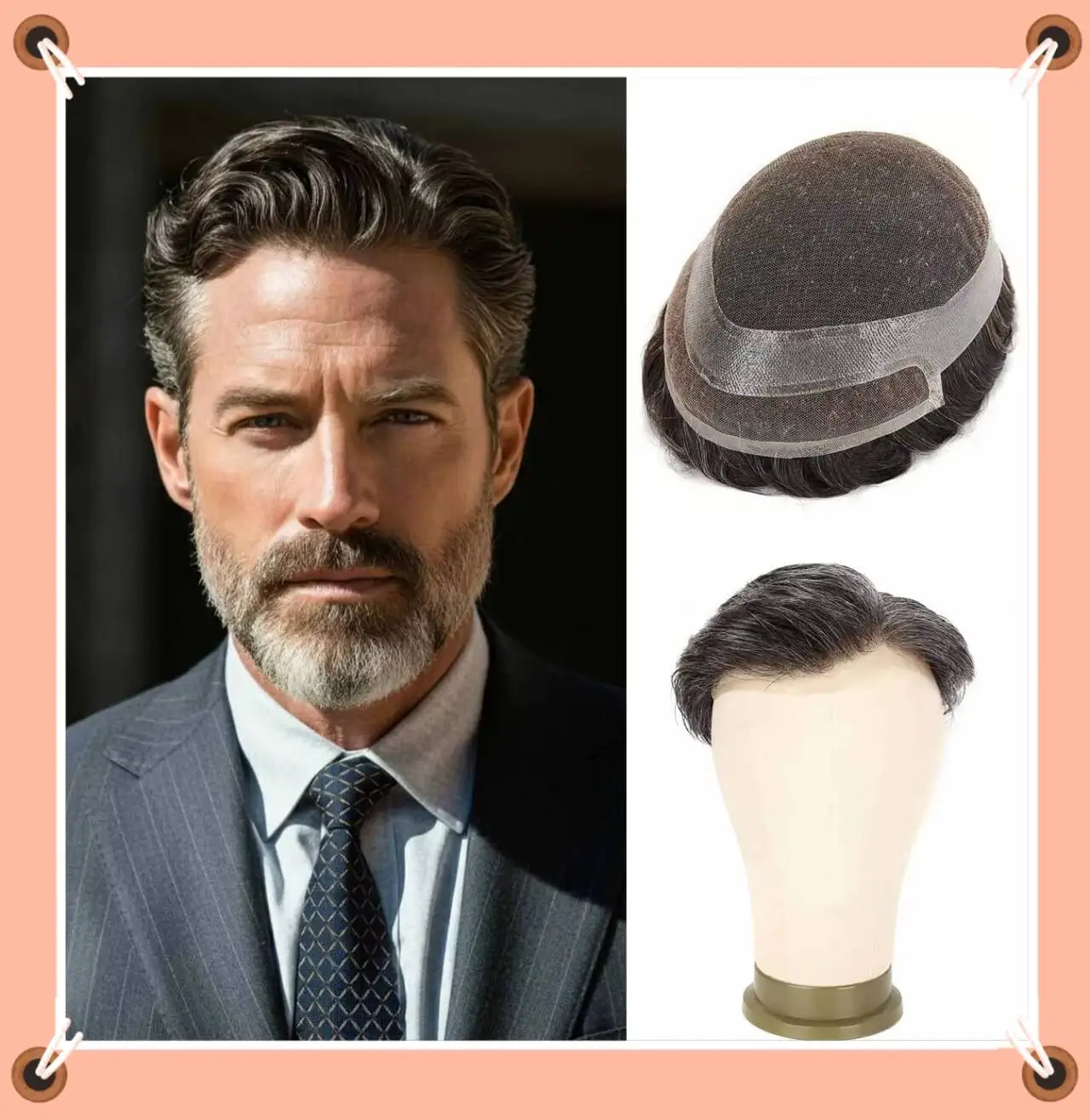 

Система для восстановления волос TUL08: Классическая гибридная основа из кружева и кожи для мужчин, обеспечивающая воздухопроницаемость и легкость ухода, с индийскими волосами Remy.