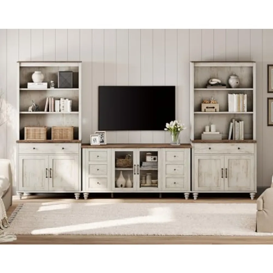 

Entertainment Center with Bookshelves for TVs up to 65", Farmhouse Wall Unit TV Stand with Doors and Drawer, Media Console Tabl