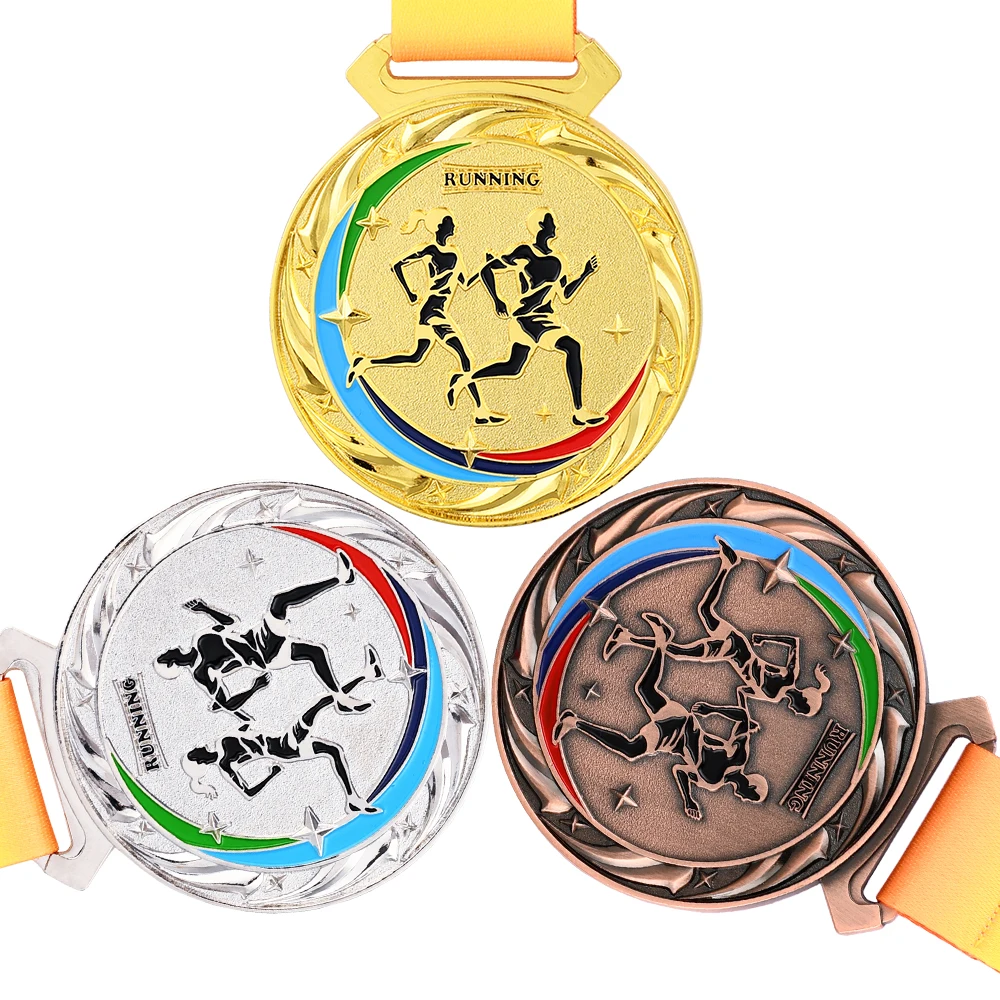 Marathon Medal Trophy Award Medals With Ribbon Running Medal Runner Gold Silver Bronze Sports Souvenir School Match Prize Gift