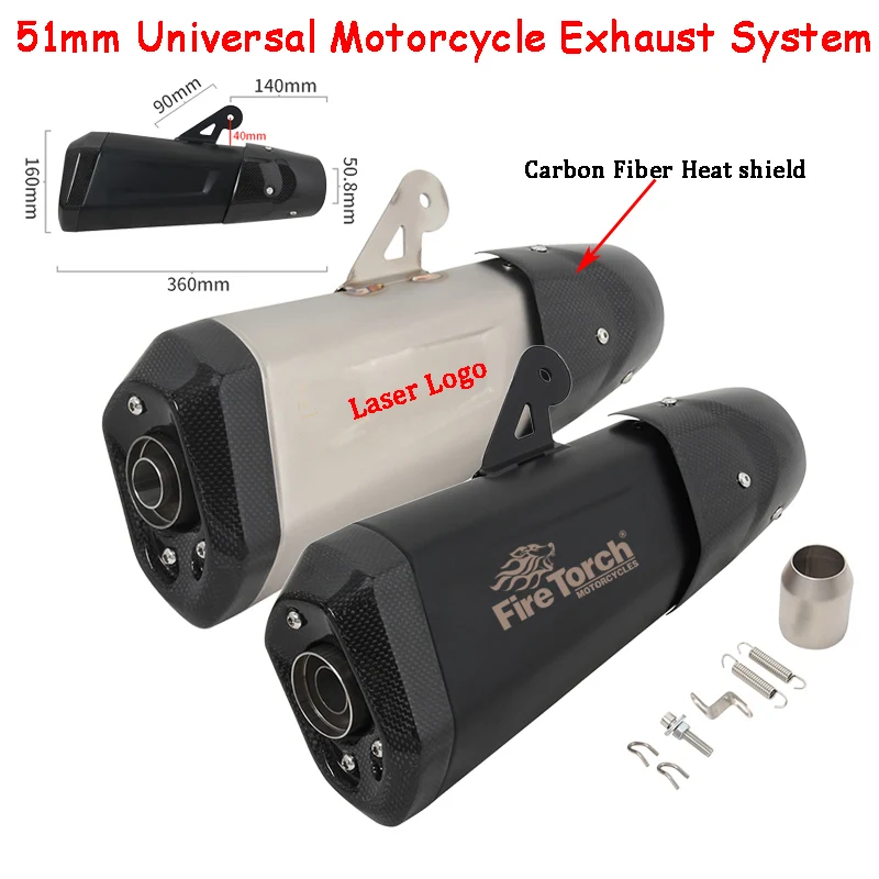 

51mm Universal Motorcycle Exhaust Escape Modify Muffler Moto Muffler Motorcross DB Killer For R1 MT10 MT-09 Z1000 S1000RR CBR650