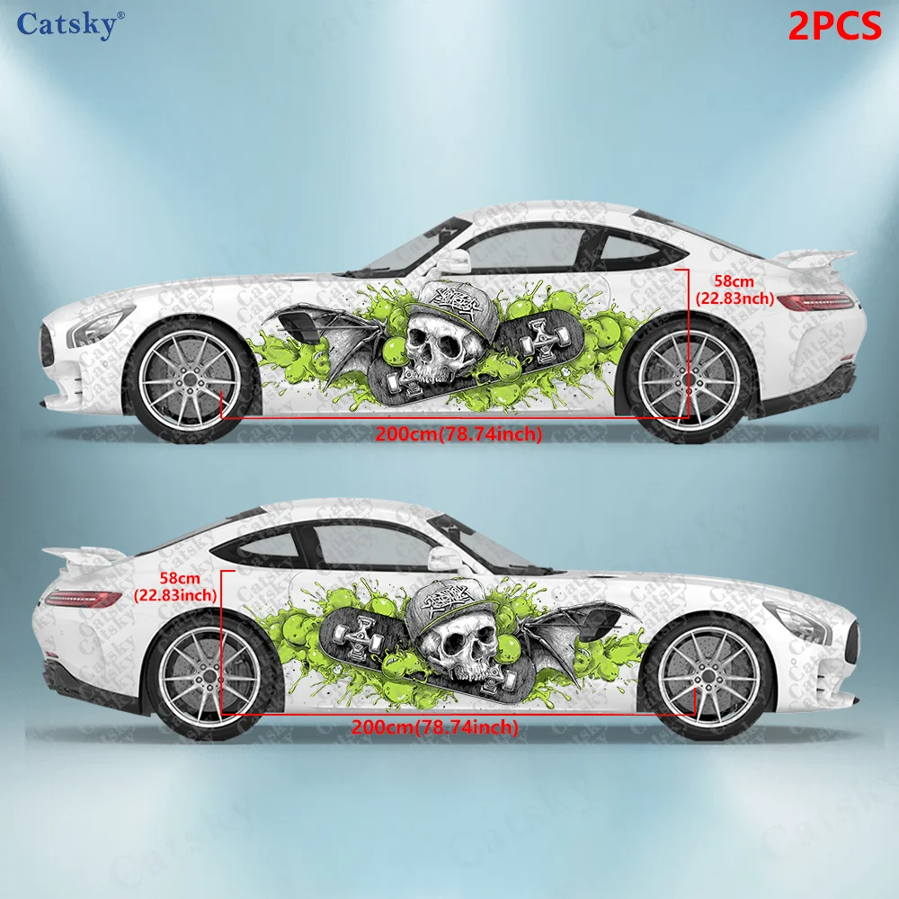 2pcs Green slime skull splatter sticker, durable, fade-proof, easy to install and remove - enhance your vehicle's look with bold