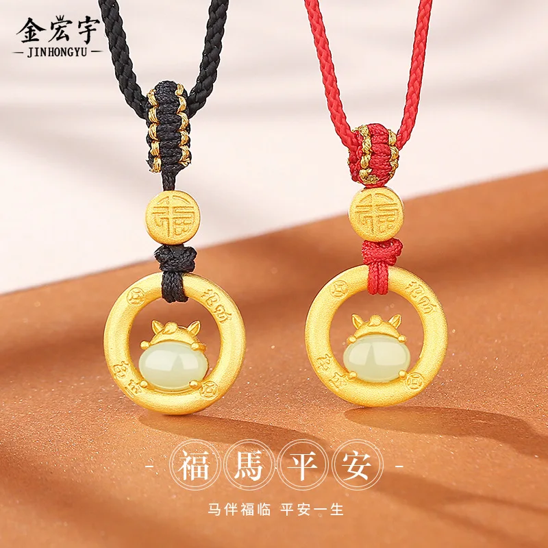 new-chinese-style-gold-plated-fu-horse-pi-disc-couple-necklace-his-and-hers-matching-year-of-the-horse-pendant-lucky-amulet-gift