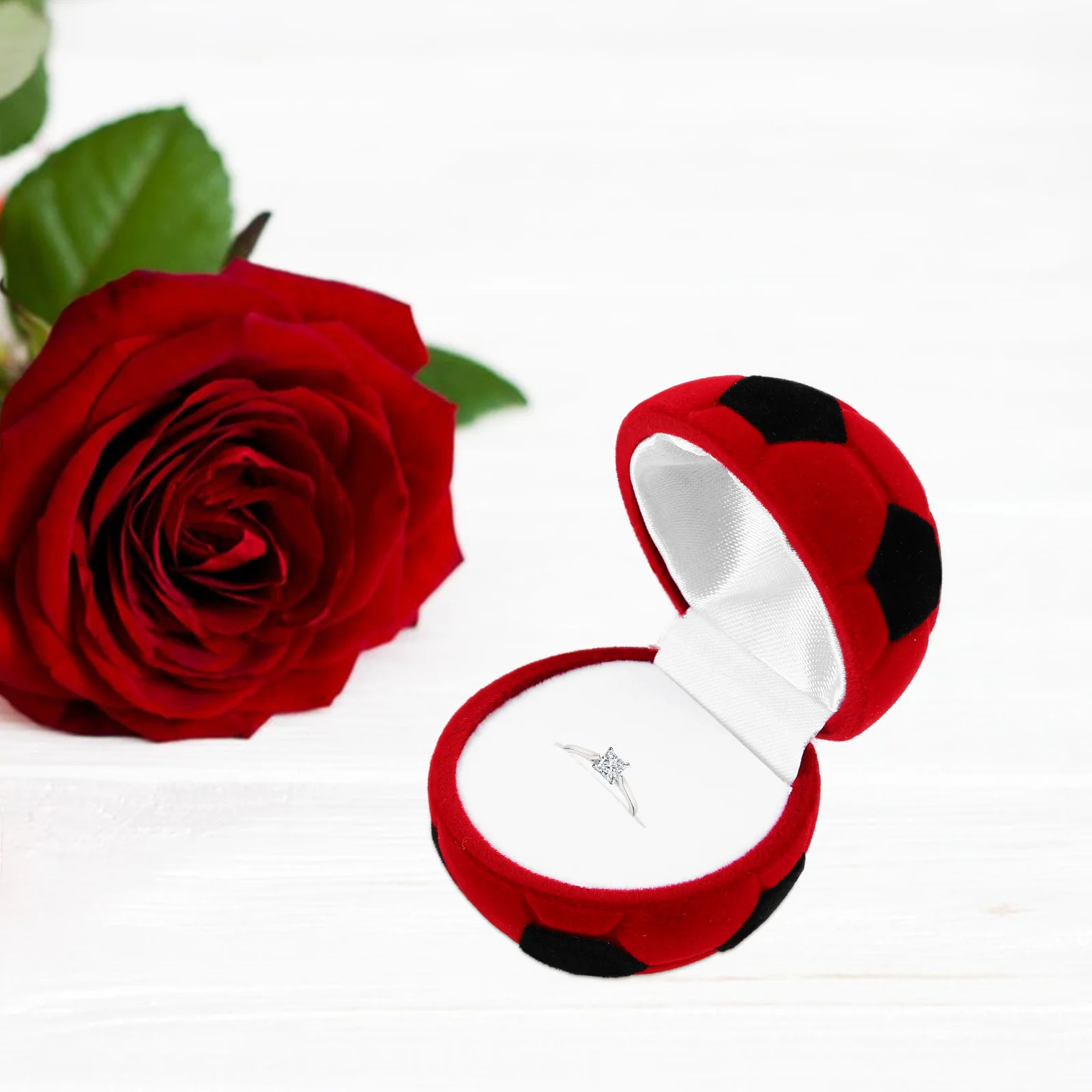 كرة القدم الكرة على شكل حلقة حامل لخطوبة الزفاف اقتراح كرة صغيرة على شكل صندوق مجوهرات مجوهرات حقيبة للتخزين هدية