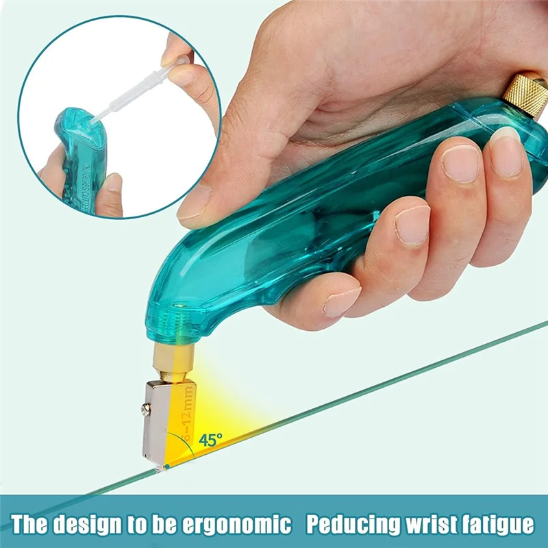 

Glass Cutting Tool Kit Includes Blue Oil Feed Glass Cutter With 3 Extra Replacement Head(6Mm-12Mm,12Mm-20Mm) Durable Easy To Use