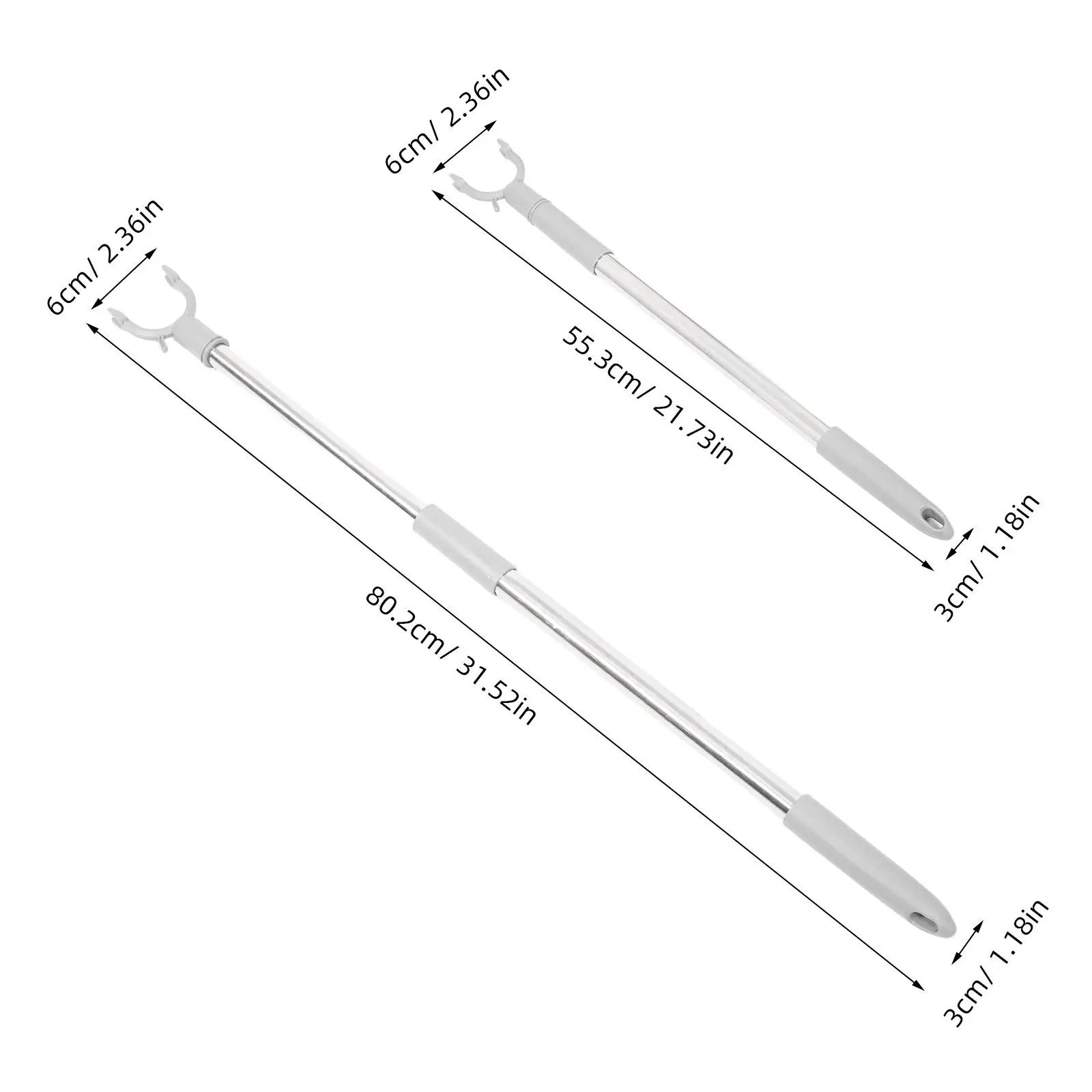 Stainless Steel Telescopic Clothes Hanger Rod 21.77-31.57 Inches Grey Anti-Snag Hook Head for Compact Spaces Laundry Balcony
