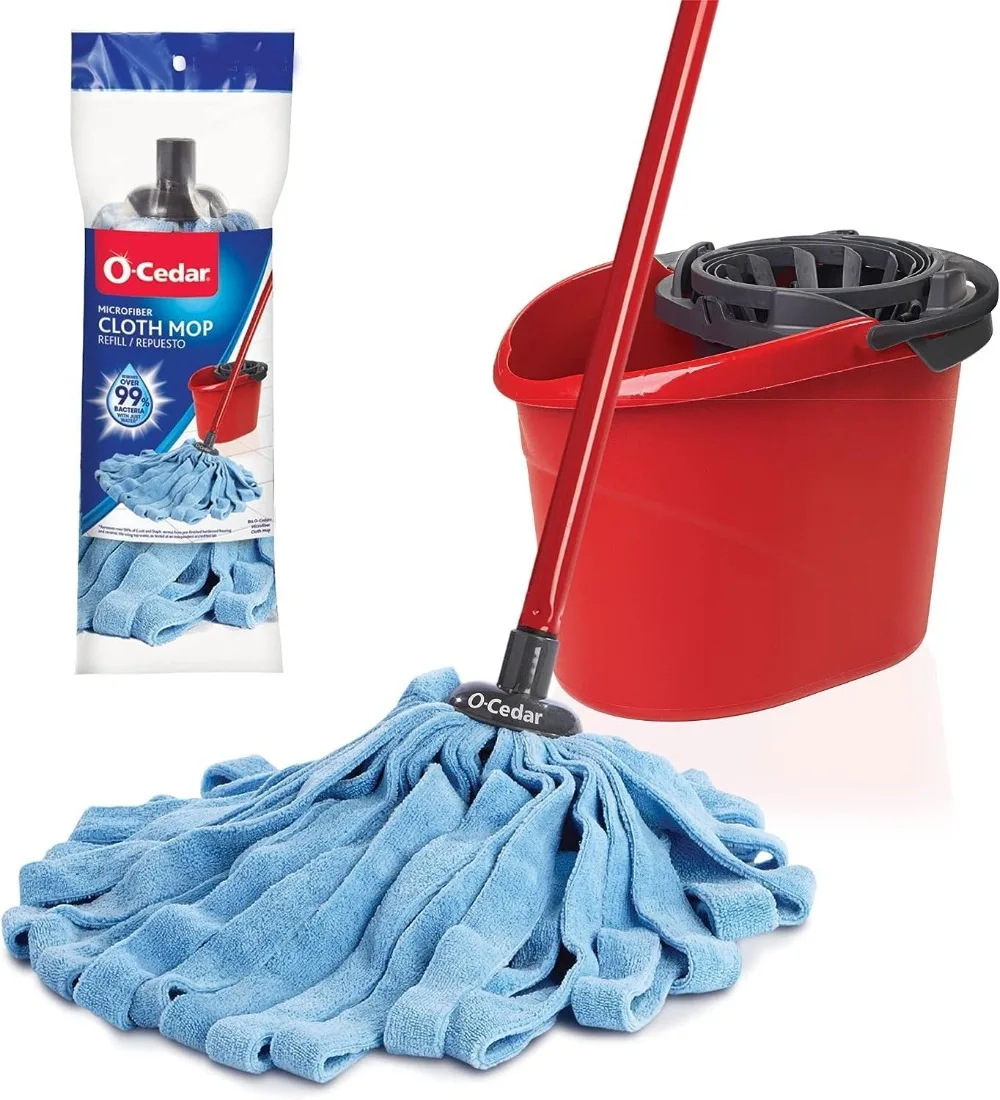 Quickwring Mop Bucket with Microfiber Cloth Mop + Lavender Floor Cleaner Pacs (3-Pack)