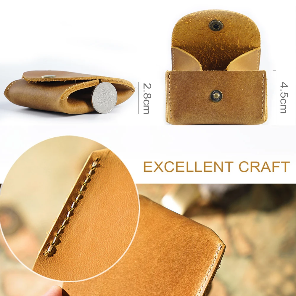 AIGUONIU โรงงานที่กําหนดเอง Handmade Vintage กระเป๋าสตางค์ Crazy Horse ของแท้หนังมินิเหรียญสําหรับบุรุษและสตรีกระเป๋าใส่บัตร