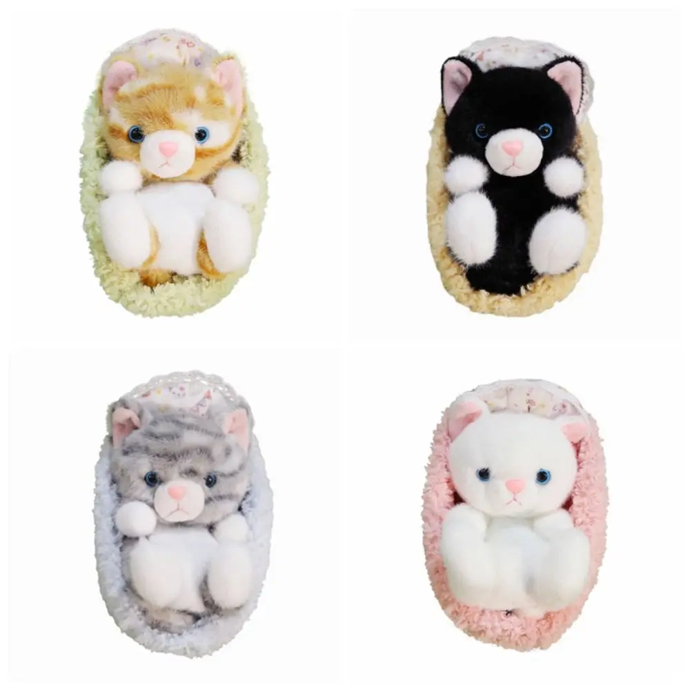 Cesta para dormir, juguete de peluche de gato negro, animales de peluche, muñeco de gato de peluche peludo, muñeca de mesa de gato suave de dibujos animados, decoración del hogar