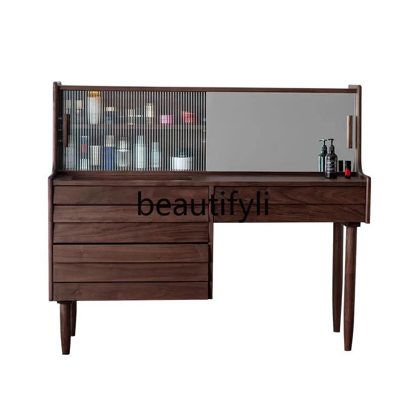 

Nordic North American black walnut dresser writing table integrated antique locker