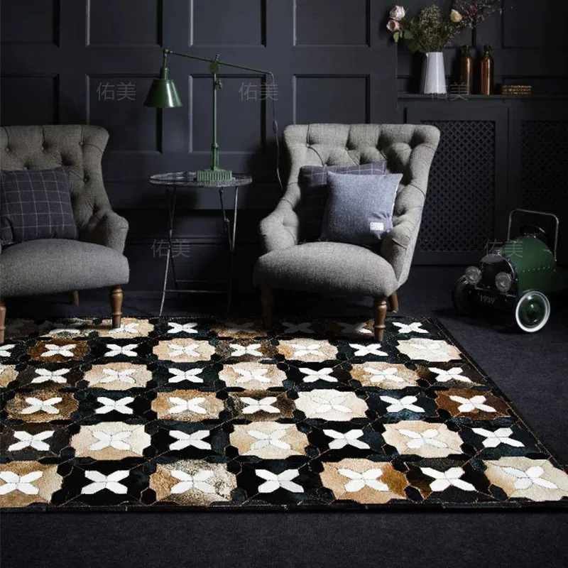 Handmade Vintage Living Room Carpet Real Cowhide Area Rug for Study Cloakroom Floor Mat Handmade Customize Any Size Large Rug