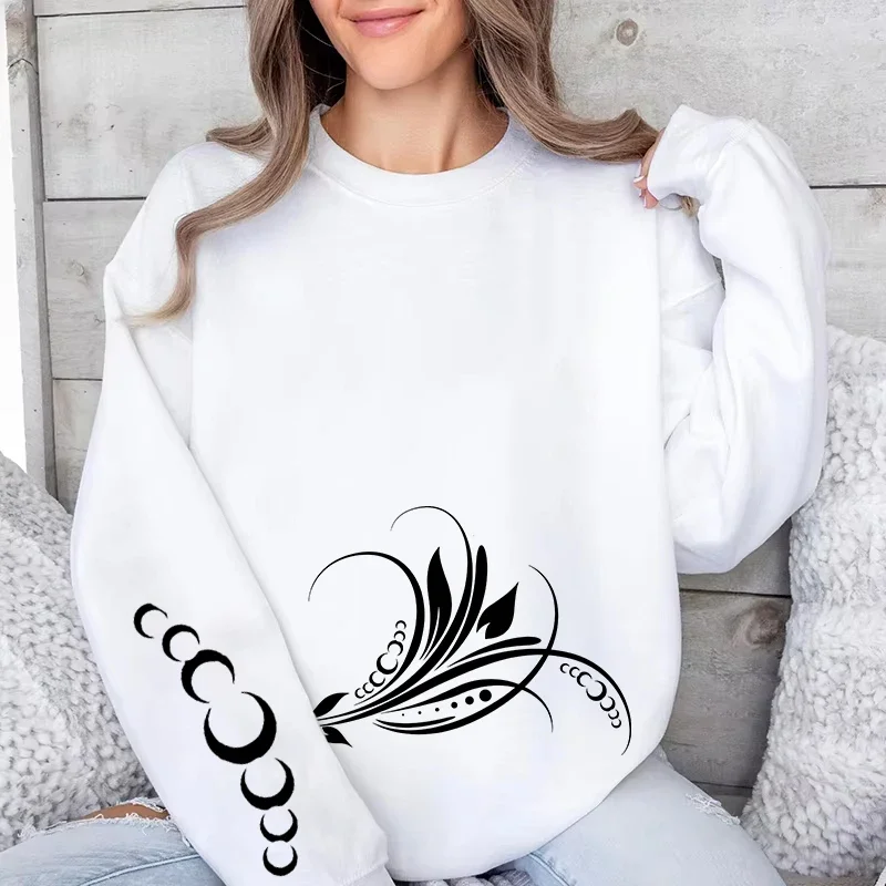 ใหม่แฟชั่นสตรีเสื้อพิมพ์ O คอเสื้อลําลองกีฬา Jogging Pullover Street เสื้อผ้าทุกวันอเนกประสงค์ Home Hoodie