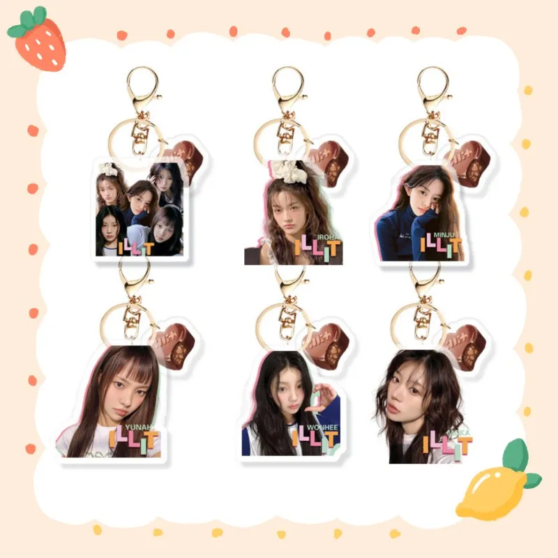 

KPOP ILLIT Valentine's Day 5CM Acrylic Keychain Moka Wonhee Minju Charm Keyring Yunah Iroha Cute Bag Key Accessories Fans Gifts