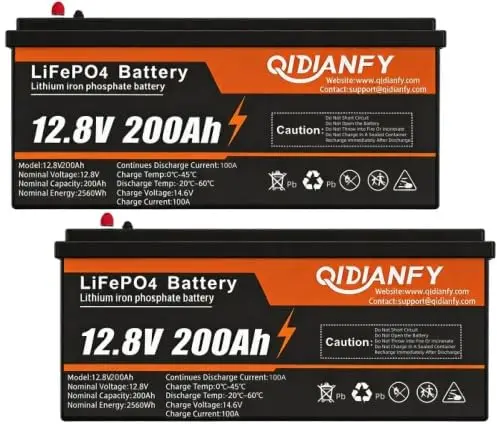 2er-Pack 12V 200Ah LiFePO4 Batterie 2,56KWh, integriertes 100A BMS, 6000+ Deep-Cycle-Zyklen, Lithium-Eisenphosphat, wiederaufladbar, kundenspezifisch