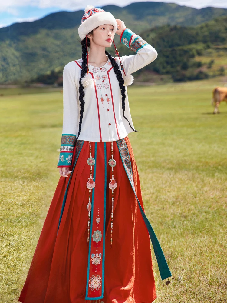 

Exotic Sle Embroidered f Skirt Women's Retro Design Sensation Long Skirt Floral Fabric A-Line Skirt Casual Wear