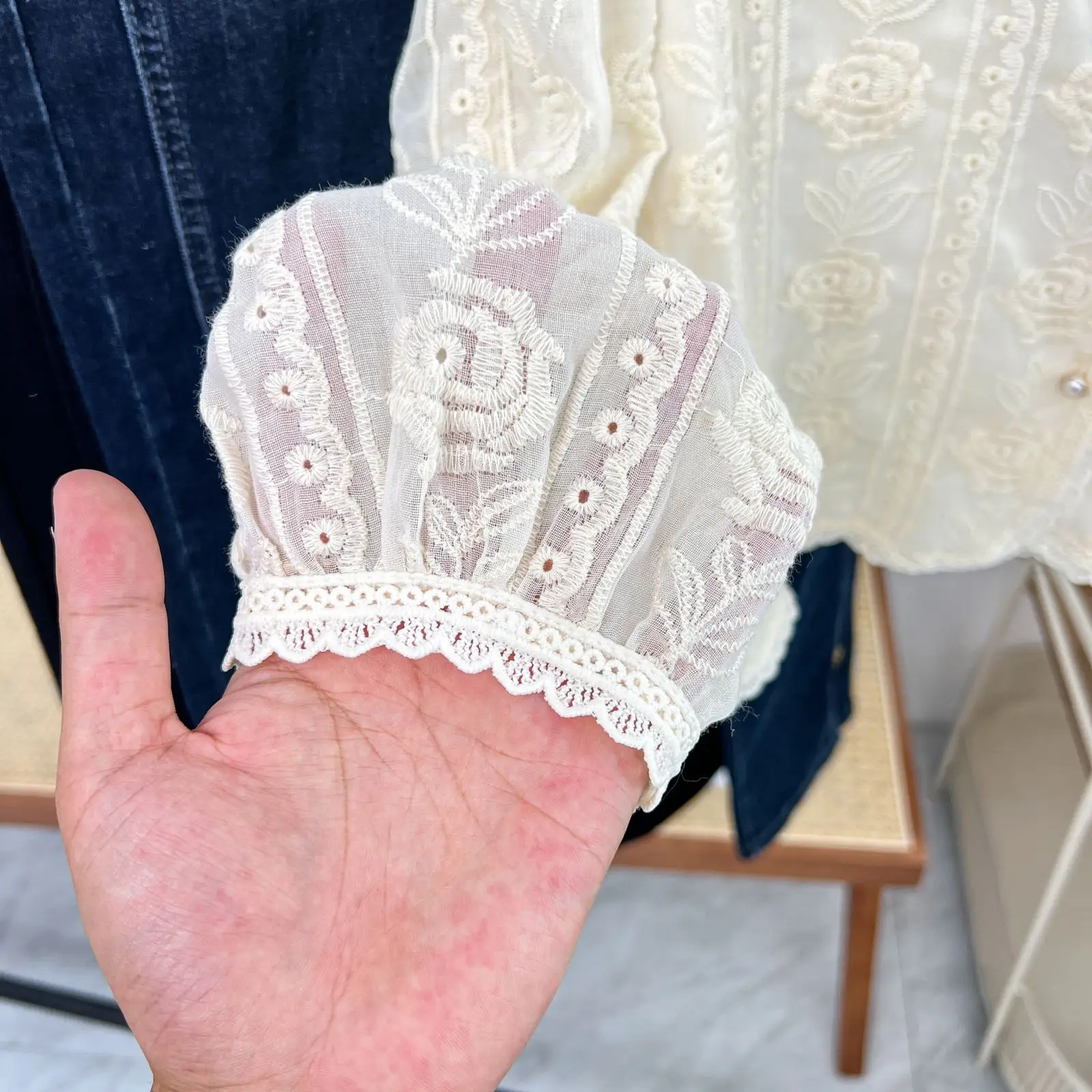 Chic Square Collar Shirt Women Plus Size Autumn Winter 2023 Casual Clothing Puff Sleeve Blouses Lace Embroidered Tops