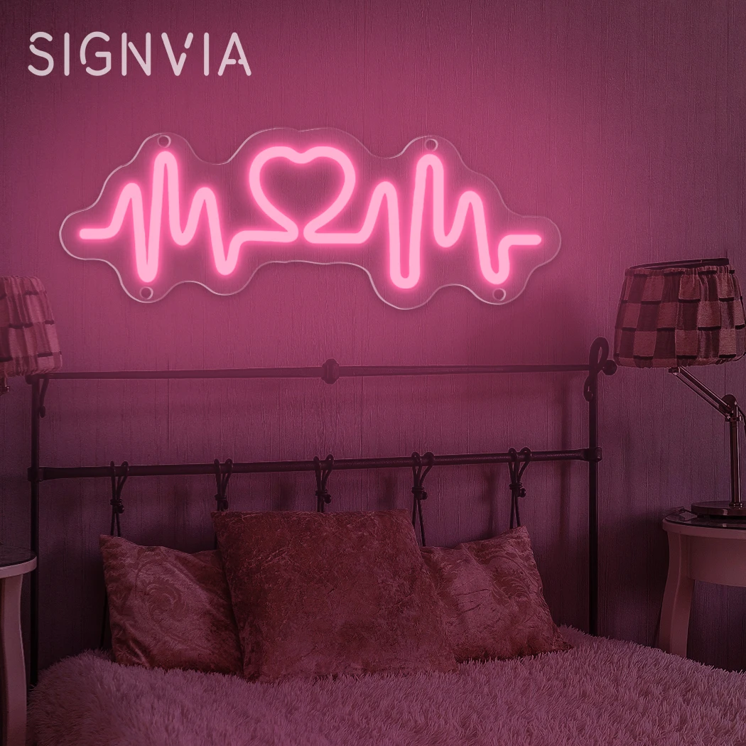 Letrero de neón con latido del corazón, decoración de pared LED, arte alimentado por USB para dormitorio, habitación de niña, dormitorio, aniversario de boda, regalo de cumpleaños del Día de San Valentín