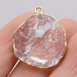 1PC Natural Clear Quartz Pendants Irregular Round Plating Golden Charms For Jewelry Making Necklaces Women Party Jewelry