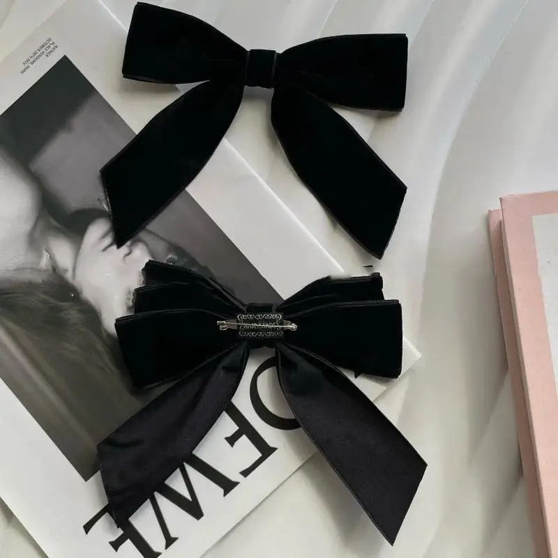 Preto veludo arco broche camisa camisola decoração outono inverno acessórios de moda feminina