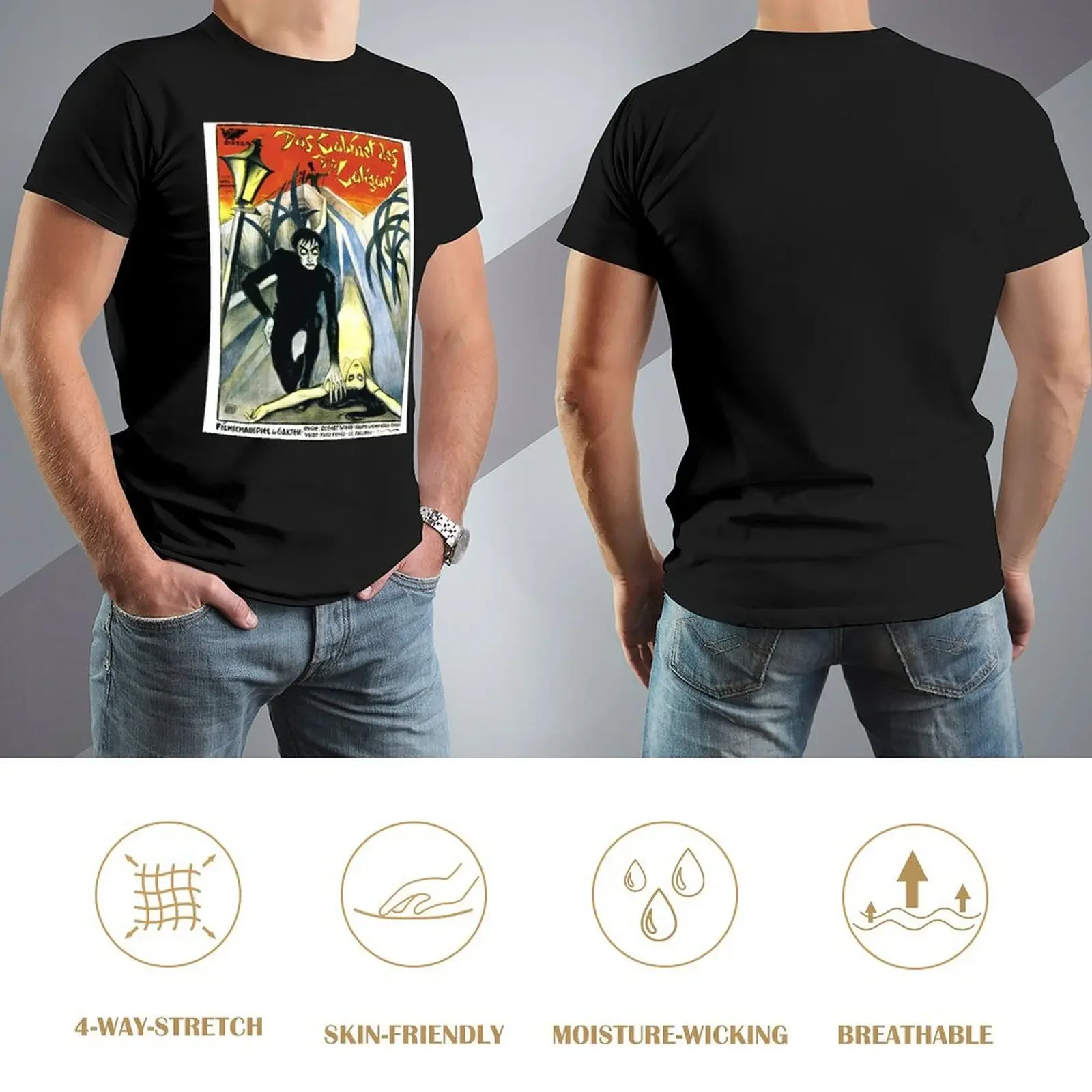 T-shirt con poster del film tedesco The Cabinet of Dr. Caligari, le costanti progettano le tue camicie, magliette grafiche oversize da uomo