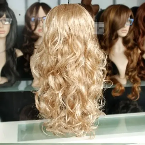 Long Wavy Syntehtci Hair Cosutme Gold Hair Heat Resistant Cosplay Wig for Women Mixed Blonde Party