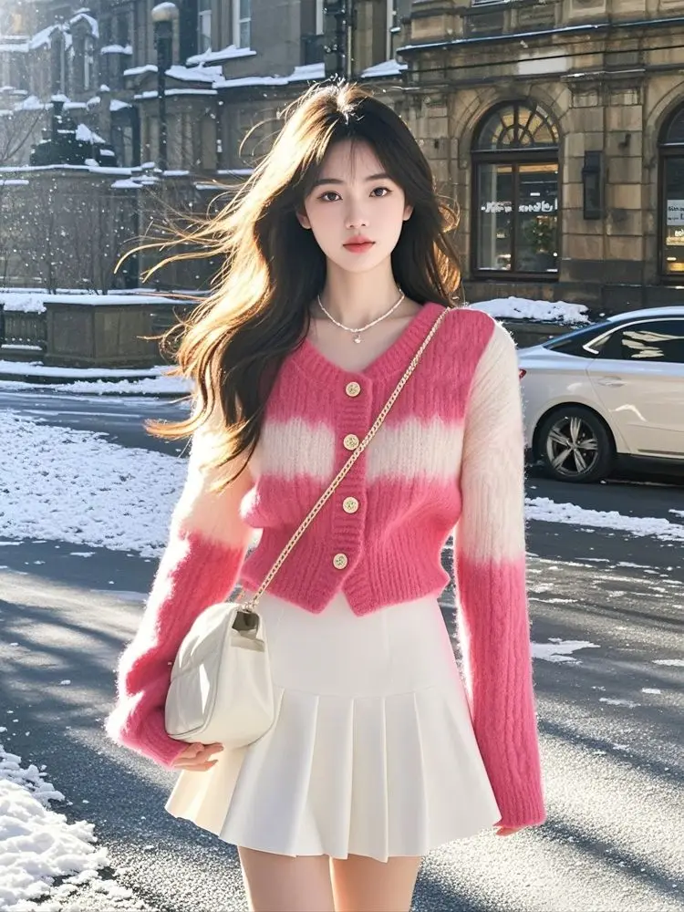 

Korea Sweater Cardigan V-Neck Long Sleeve Tunic Fashion Sweet Knitted Sweter Coat Y2k Cropped Cardigan Women'S Clothing