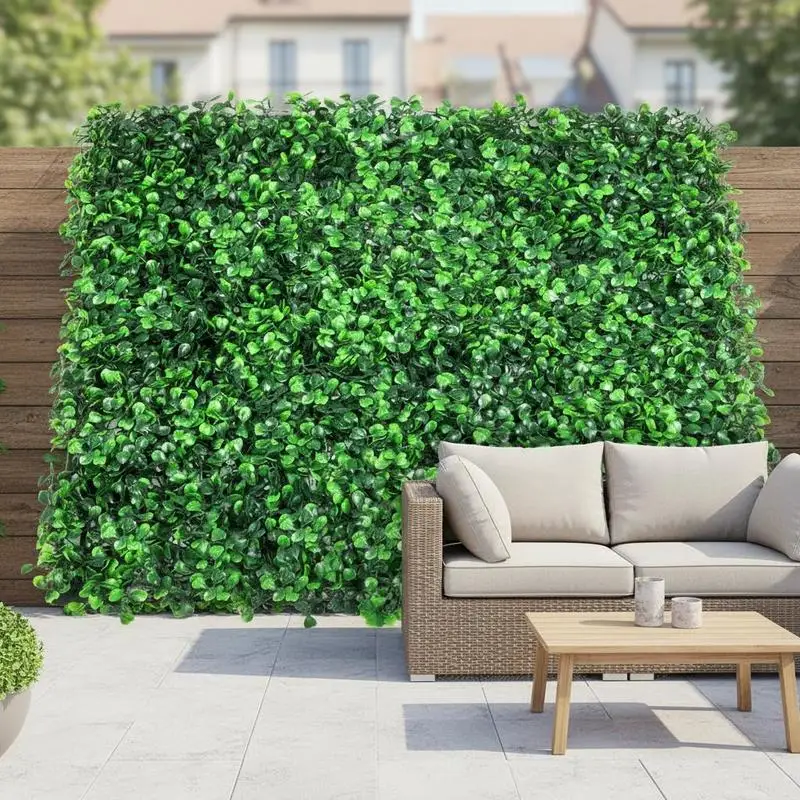 Faux Greenery Mats 20x20inch For Patio Balcony Courtyard Decor, High Density PE Real Touch Leaf Visual Privacy Barrier 12PCS