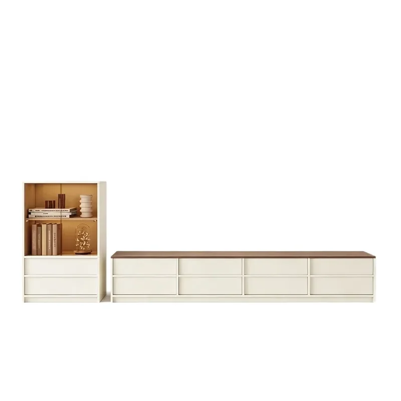 Cream Medieval Floor to Ceiling TV Cabinet Living Room Storage Locker Integrated Double Layer Drawer Cabinet Coffee Table