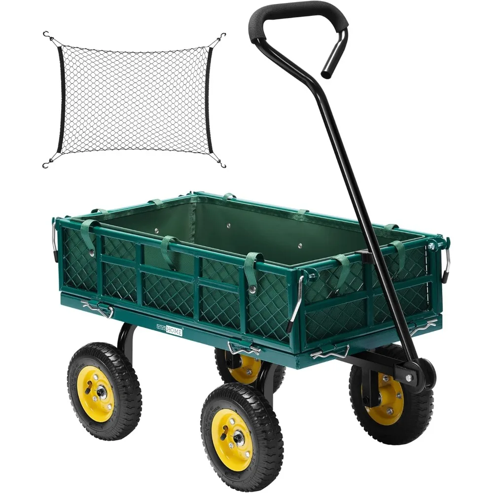 

Durable Folding Steel Garden Cart with 400 lbs Load Capacity and Detachable Sides in Green