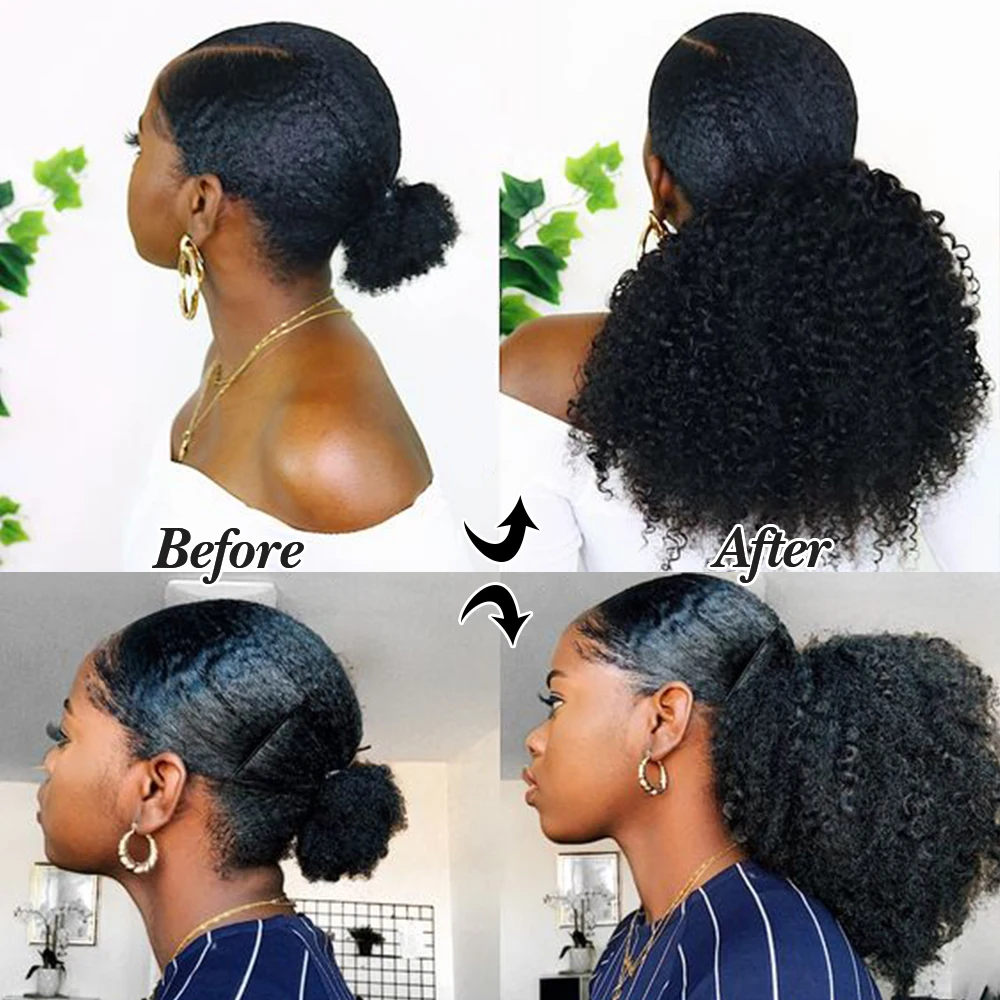 M voto Afro Kinky Curly Drawstring Ponytail Human Hair Extensions 3C 4A Wrap Around Ponytails 10-26 Inch Clip In Hair Extensions